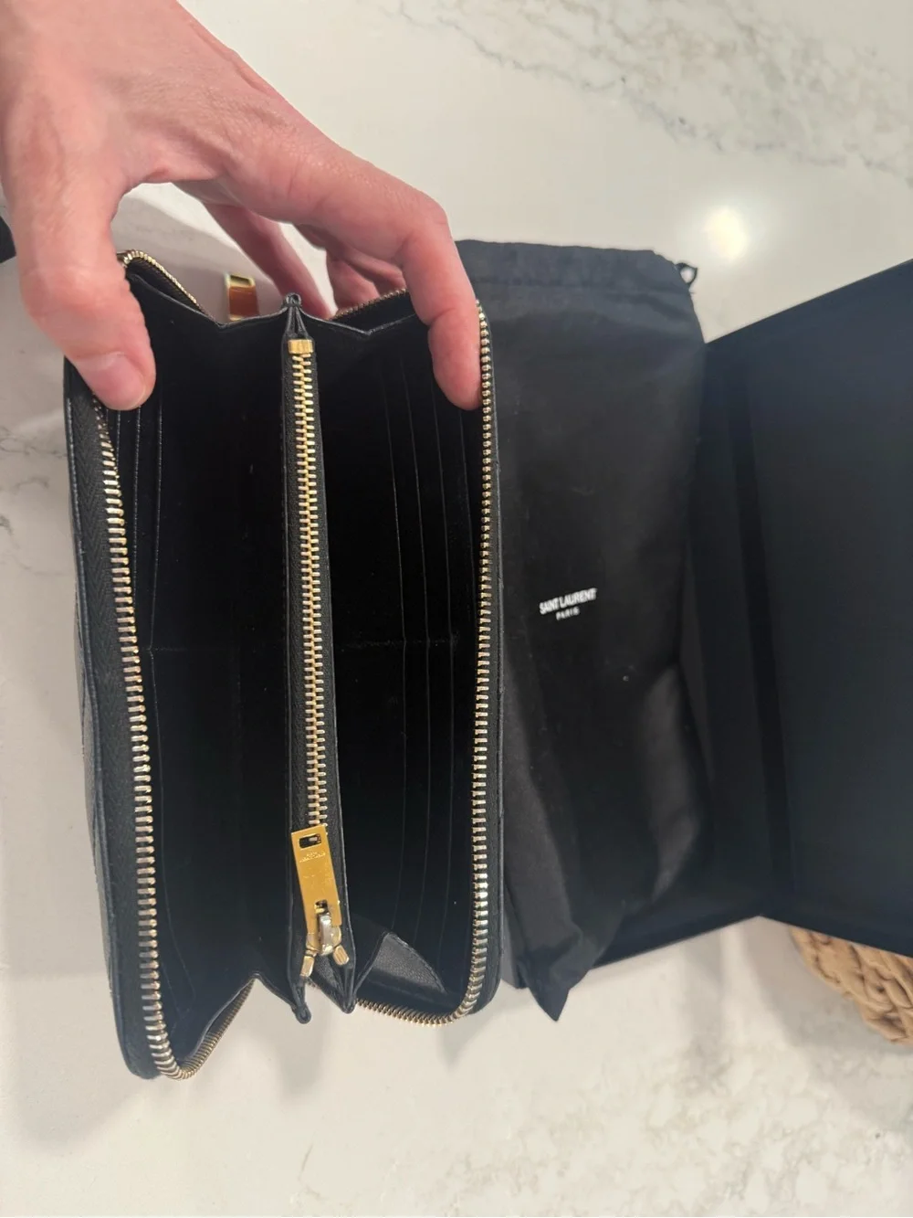Saint Laurent Black Chevron Quilted Wallet with Gold YSL Logo - Picture 3 of 5